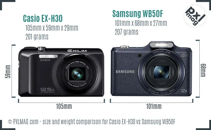 Casio EX-H30 vs Samsung WB50F size comparison
