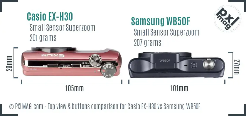 Casio EX-H30 vs Samsung WB50F top view buttons comparison