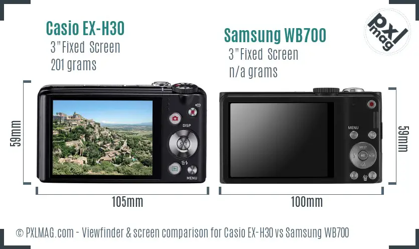 Casio EX-H30 vs Samsung WB700 Screen and Viewfinder comparison
