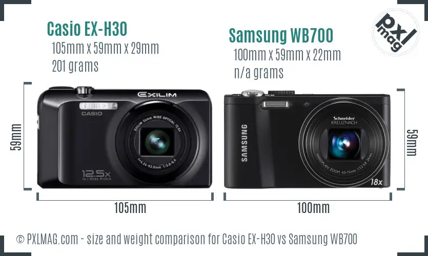 Casio EX-H30 vs Samsung WB700 size comparison