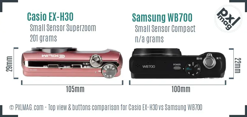 Casio EX-H30 vs Samsung WB700 top view buttons comparison