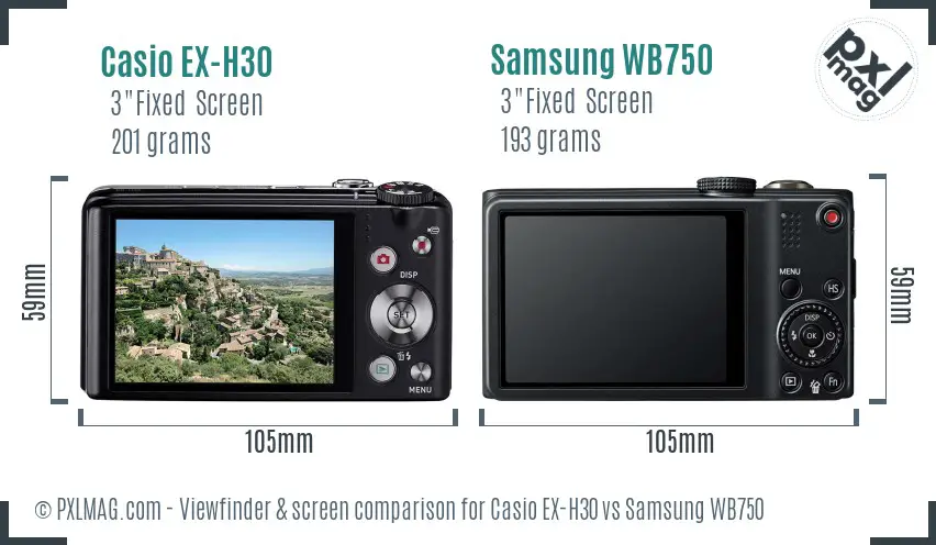 Casio EX-H30 vs Samsung WB750 Screen and Viewfinder comparison