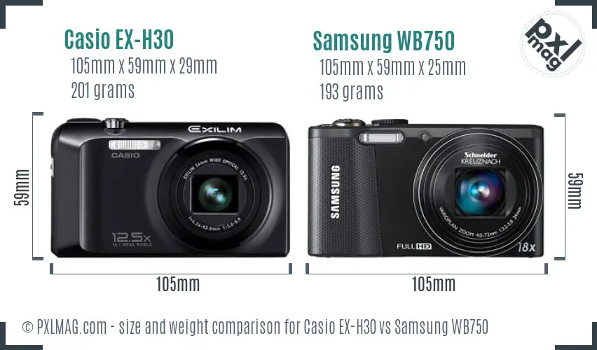 Casio EX-H30 vs Samsung WB750 size comparison
