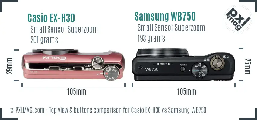 Casio EX-H30 vs Samsung WB750 top view buttons comparison