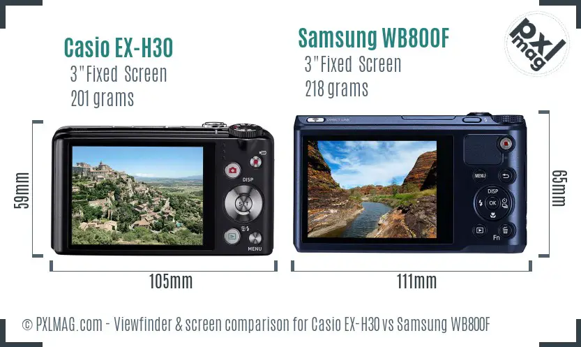 Casio EX-H30 vs Samsung WB800F Screen and Viewfinder comparison