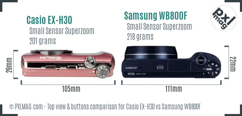 Casio EX-H30 vs Samsung WB800F top view buttons comparison