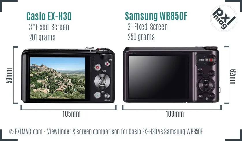 Casio EX-H30 vs Samsung WB850F Screen and Viewfinder comparison