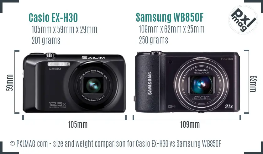 Casio EX-H30 vs Samsung WB850F size comparison