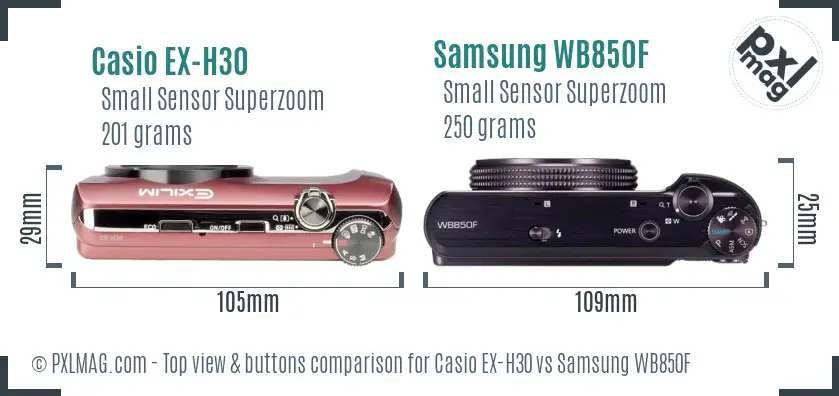 Casio EX-H30 vs Samsung WB850F top view buttons comparison