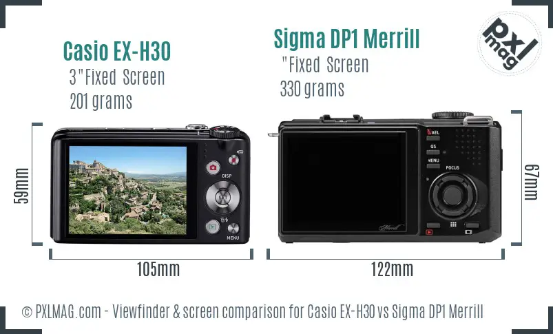 Casio EX-H30 vs Sigma DP1 Merrill Screen and Viewfinder comparison