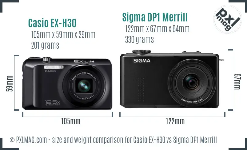 Casio EX-H30 vs Sigma DP1 Merrill size comparison