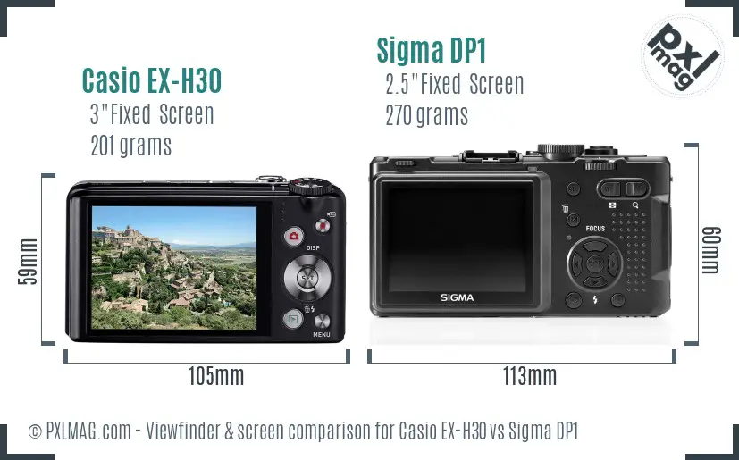 Casio EX-H30 vs Sigma DP1 Screen and Viewfinder comparison