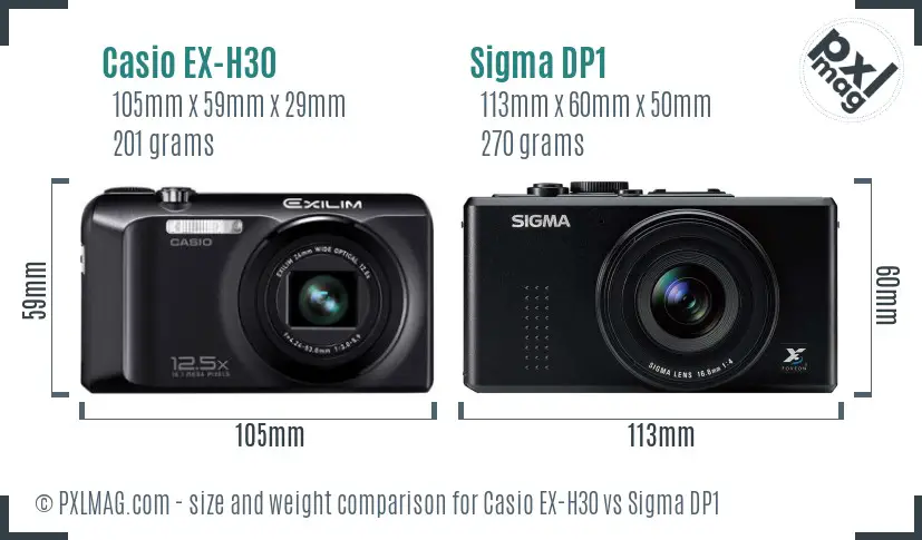 Casio EX-H30 vs Sigma DP1 size comparison