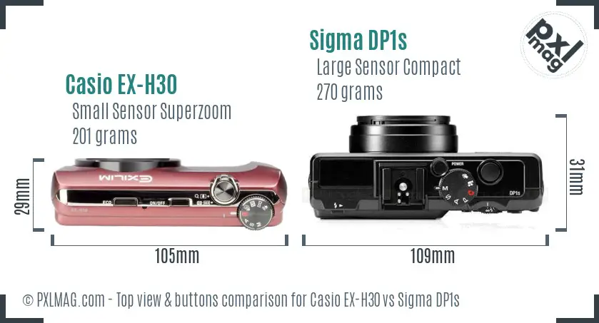 Casio EX-H30 vs Sigma DP1s top view buttons comparison