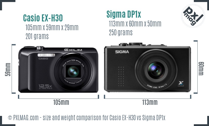 Casio EX-H30 vs Sigma DP1x size comparison