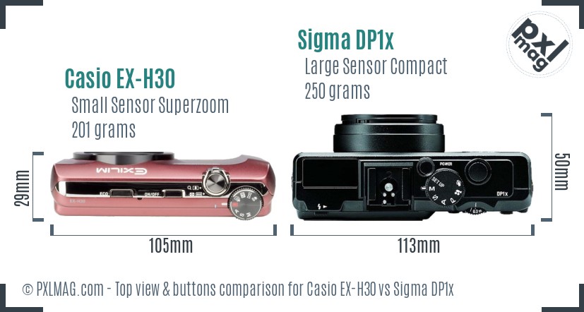 Casio EX-H30 vs Sigma DP1x top view buttons comparison