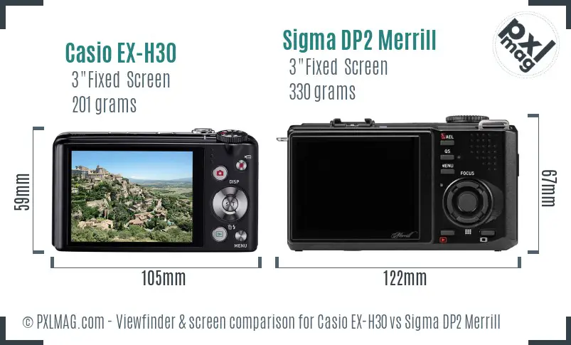 Casio EX-H30 vs Sigma DP2 Merrill Screen and Viewfinder comparison