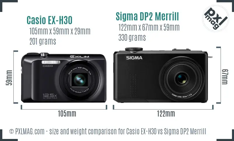 Casio EX-H30 vs Sigma DP2 Merrill size comparison