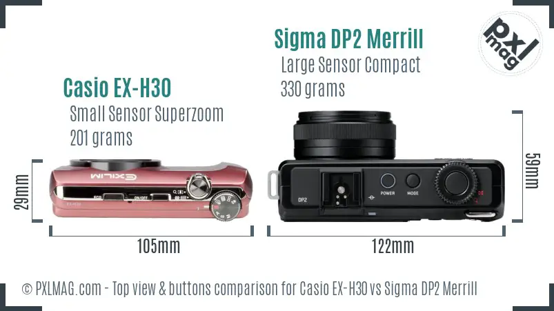 Casio EX-H30 vs Sigma DP2 Merrill top view buttons comparison