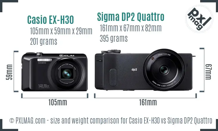 Casio EX-H30 vs Sigma DP2 Quattro size comparison