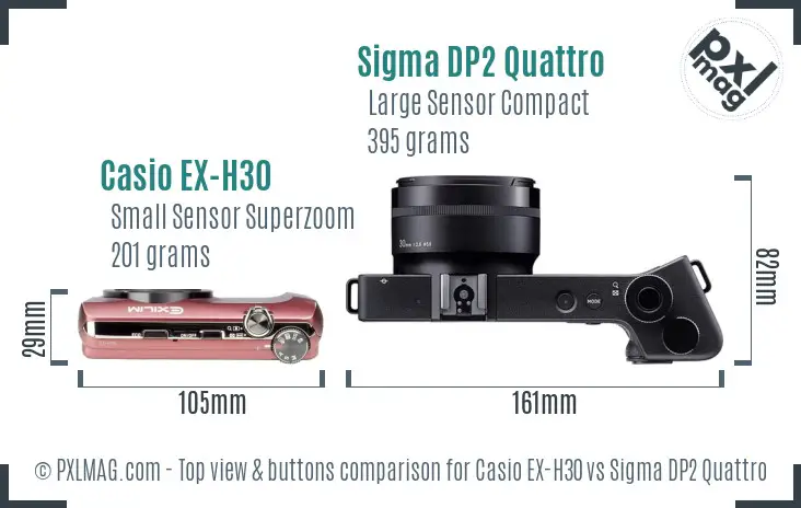 Casio EX-H30 vs Sigma DP2 Quattro top view buttons comparison