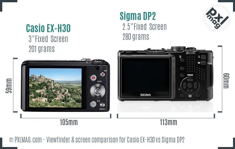 Casio EX-H30 vs Sigma DP2 Screen and Viewfinder comparison