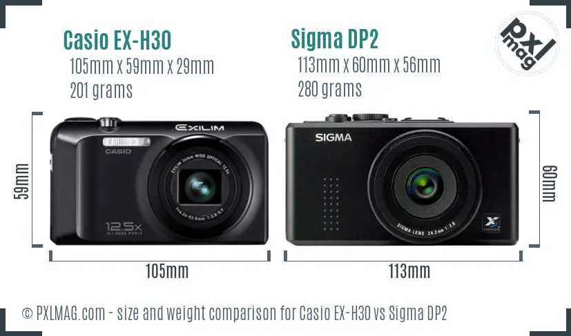 Casio EX-H30 vs Sigma DP2 size comparison