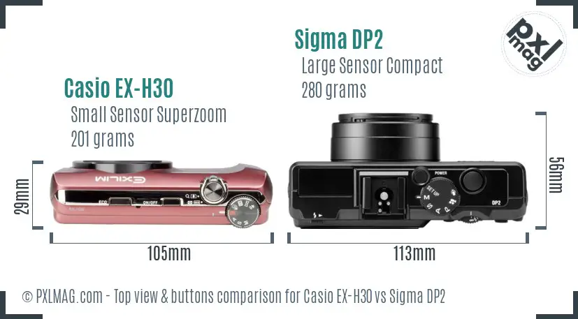 Casio EX-H30 vs Sigma DP2 top view buttons comparison