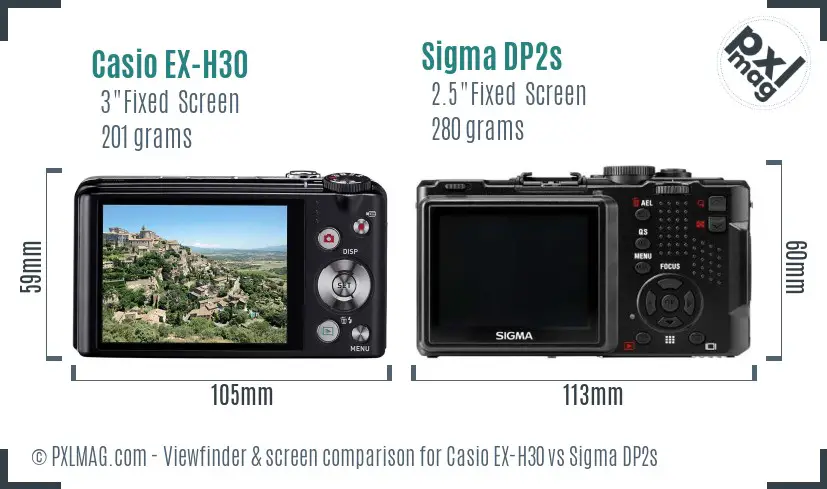 Casio EX-H30 vs Sigma DP2s Screen and Viewfinder comparison