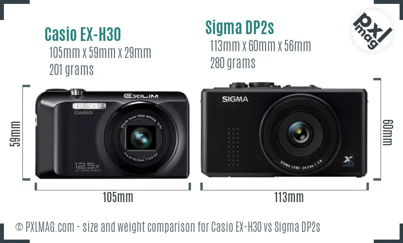 Casio EX-H30 vs Sigma DP2s size comparison