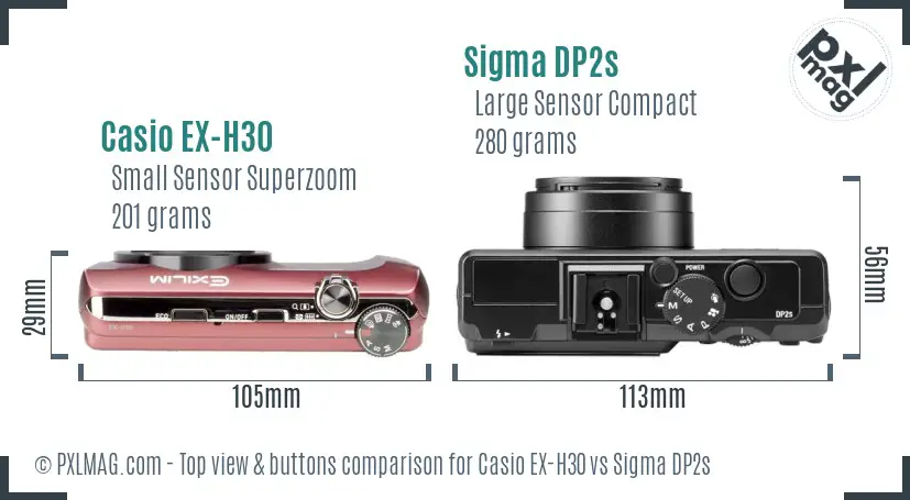 Casio EX-H30 vs Sigma DP2s top view buttons comparison