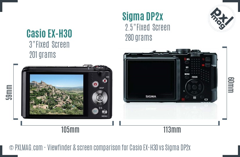 Casio EX-H30 vs Sigma DP2x Screen and Viewfinder comparison