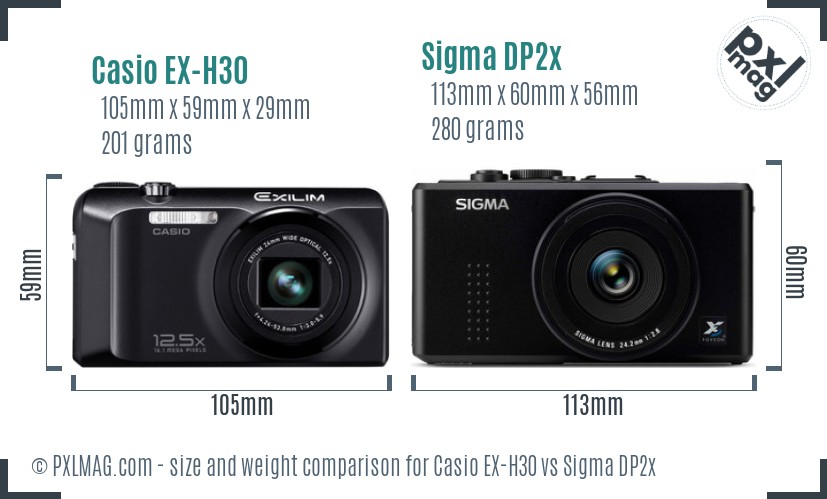 Casio EX-H30 vs Sigma DP2x size comparison