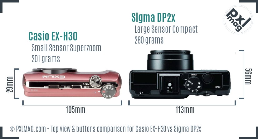 Casio EX-H30 vs Sigma DP2x top view buttons comparison