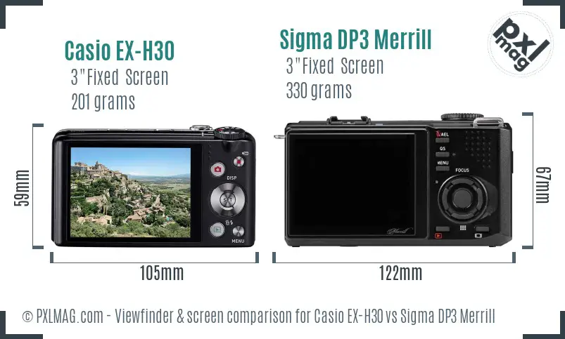 Casio EX-H30 vs Sigma DP3 Merrill Screen and Viewfinder comparison