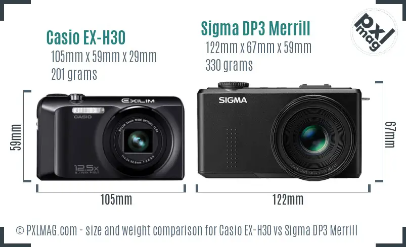 Casio EX-H30 vs Sigma DP3 Merrill size comparison