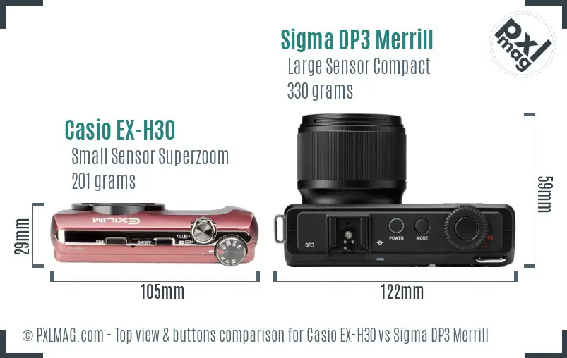 Casio EX-H30 vs Sigma DP3 Merrill top view buttons comparison