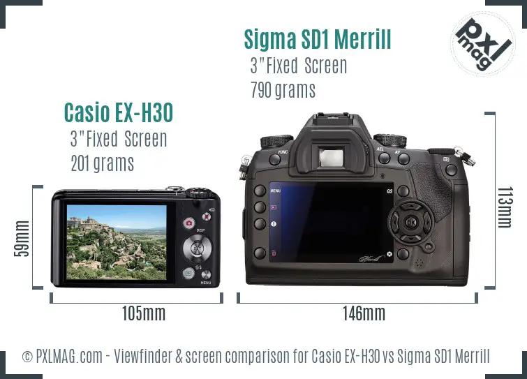 Casio EX-H30 vs Sigma SD1 Merrill Screen and Viewfinder comparison