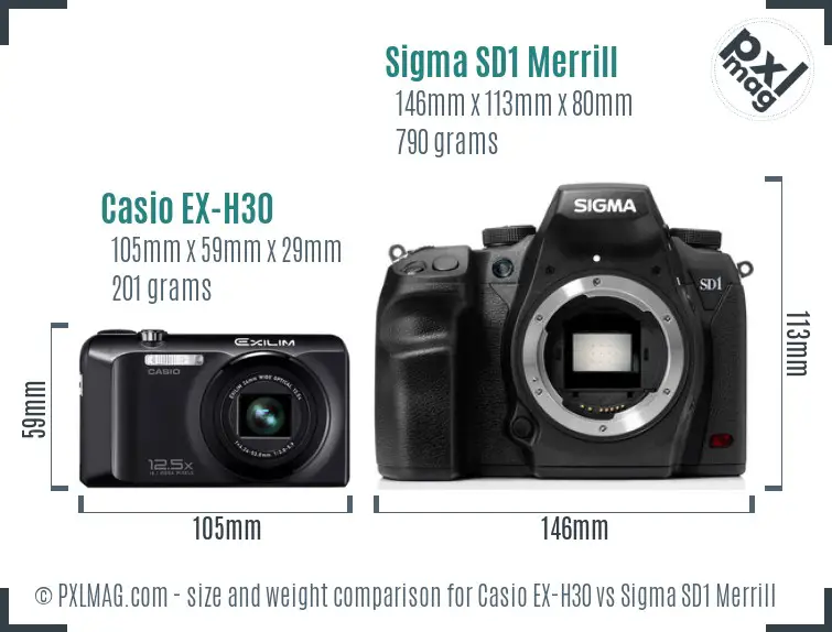 Casio EX-H30 vs Sigma SD1 Merrill size comparison