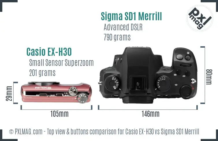 Casio EX-H30 vs Sigma SD1 Merrill top view buttons comparison