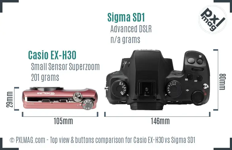 Casio EX-H30 vs Sigma SD1 top view buttons comparison