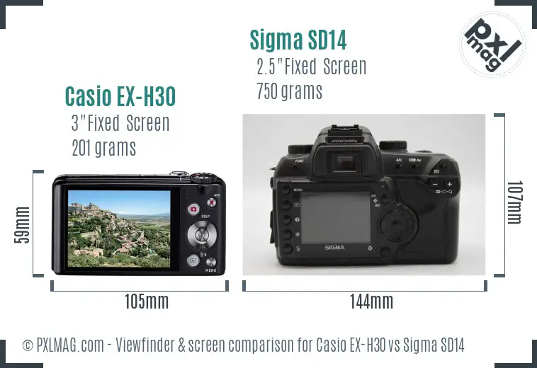 Casio EX-H30 vs Sigma SD14 Screen and Viewfinder comparison
