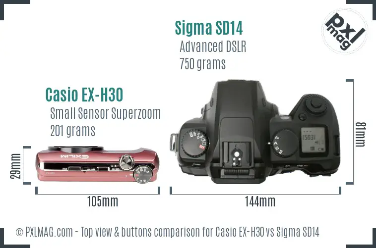 Casio EX-H30 vs Sigma SD14 top view buttons comparison