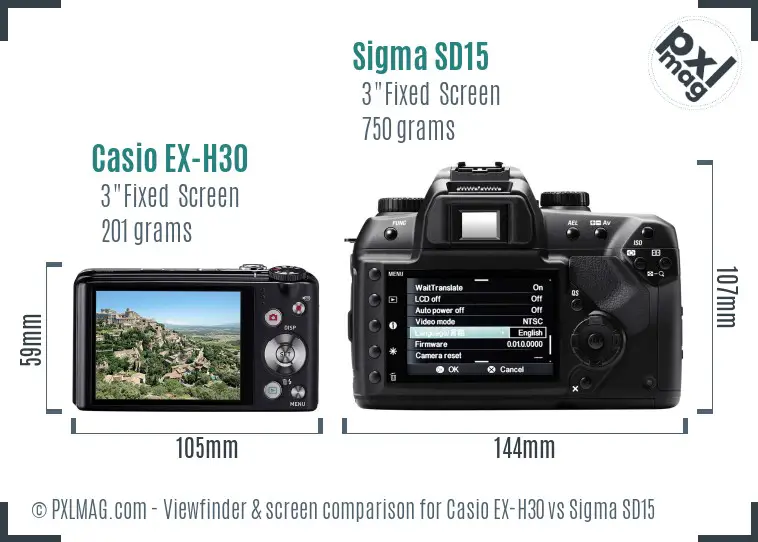 Casio EX-H30 vs Sigma SD15 Screen and Viewfinder comparison