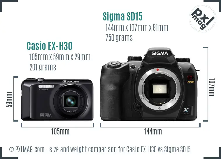 Casio EX-H30 vs Sigma SD15 size comparison