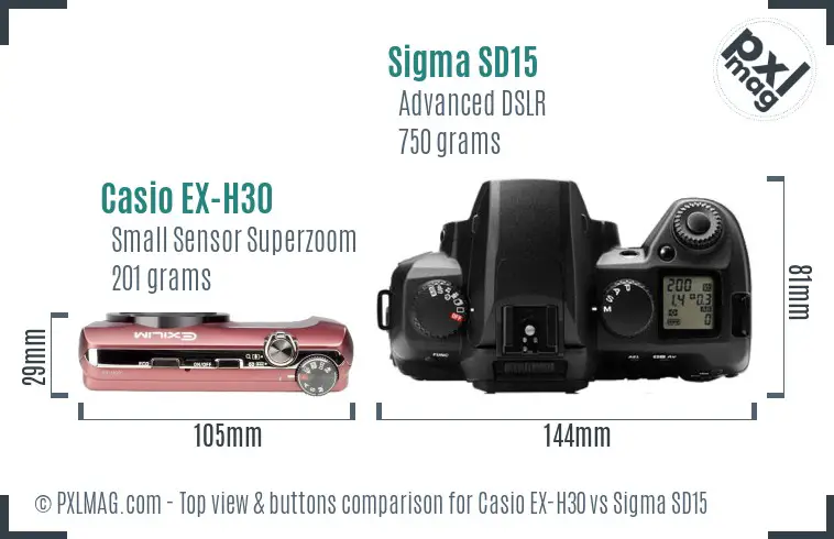 Casio EX-H30 vs Sigma SD15 top view buttons comparison