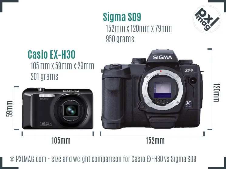 Casio EX-H30 vs Sigma SD9 size comparison