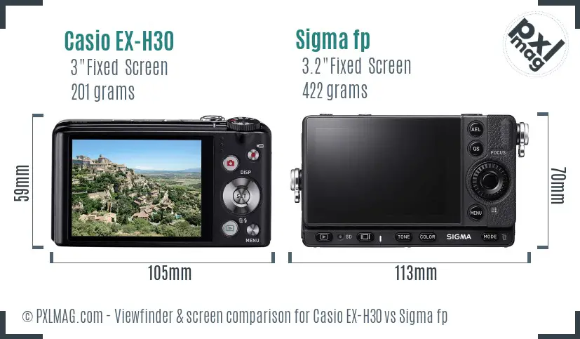 Casio EX-H30 vs Sigma fp Screen and Viewfinder comparison