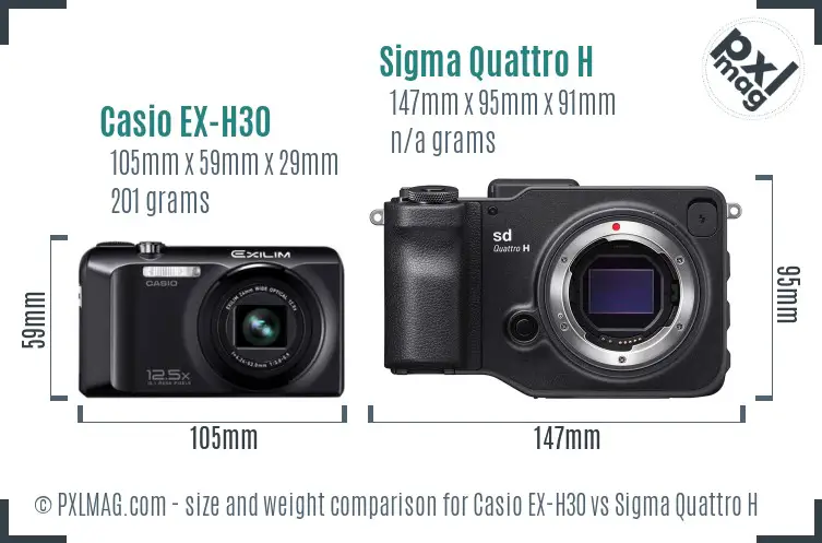 Casio EX-H30 vs Sigma Quattro H size comparison