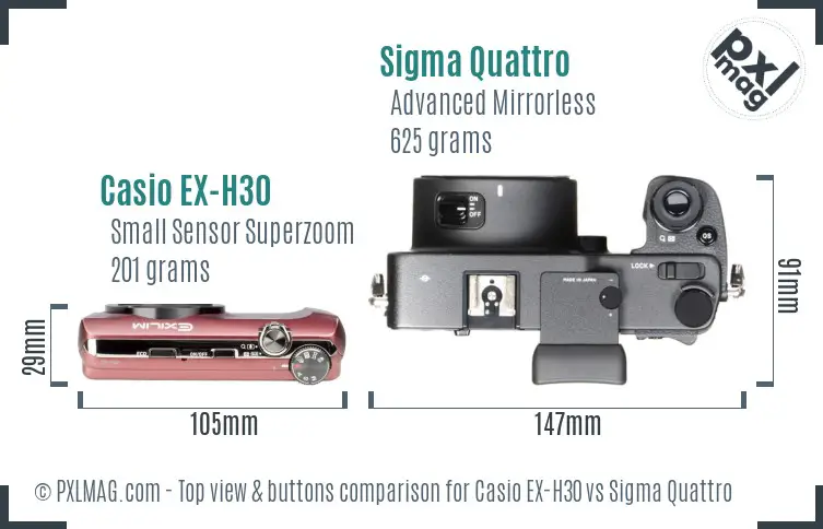 Casio EX-H30 vs Sigma Quattro top view buttons comparison